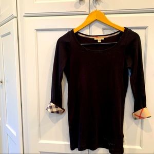 🌹Burberry Brit Classic Black Sweater with Checkered Cuffed Sleeves 🥀